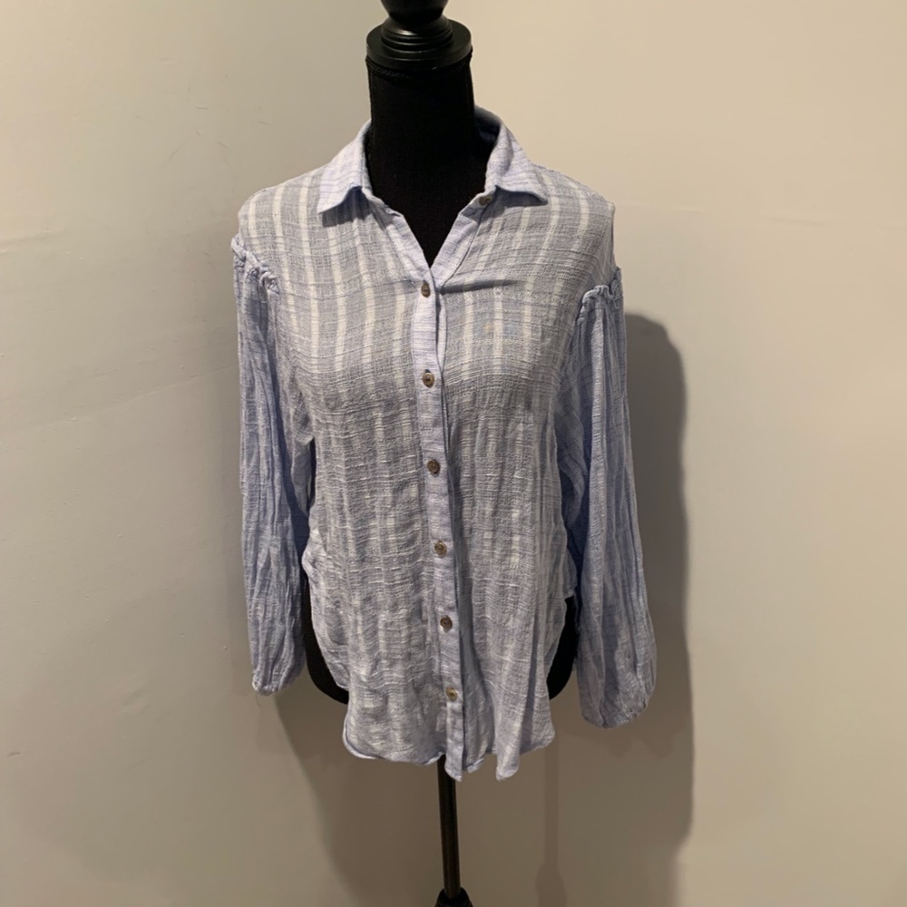Free People Headed to the Highlands Shirt Blue Small - Picture 2 of 7